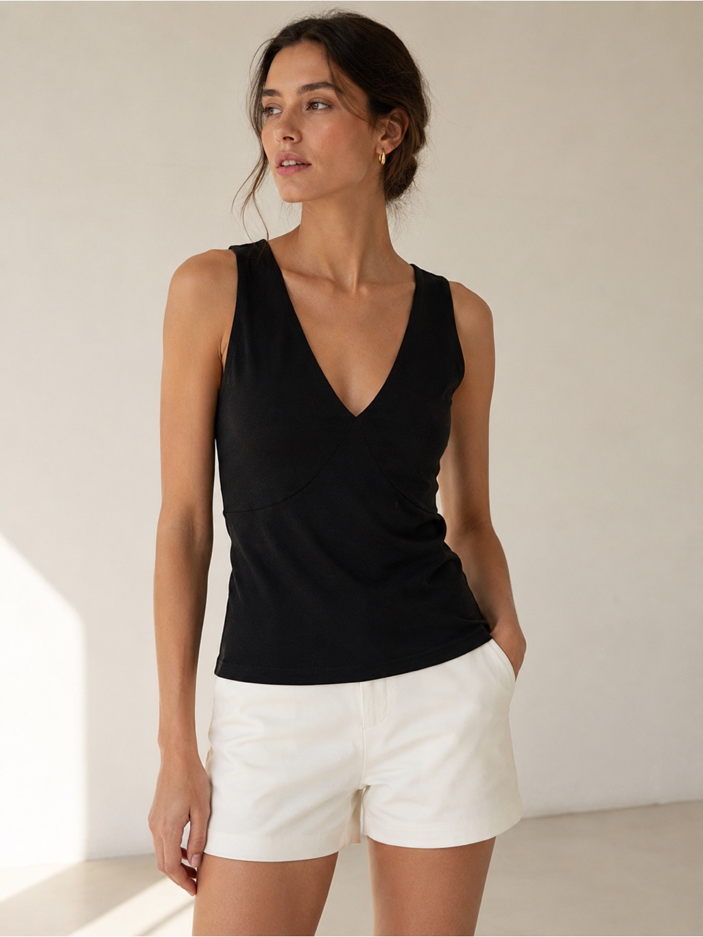 J.Crew Black Deep V-Neck Fitted Tank Top Size Small Minimalist